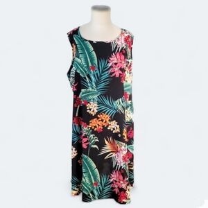 Shein Tropical Print Sleeveless Tunic Dress Floral Hawaiian Vacation Size 1X